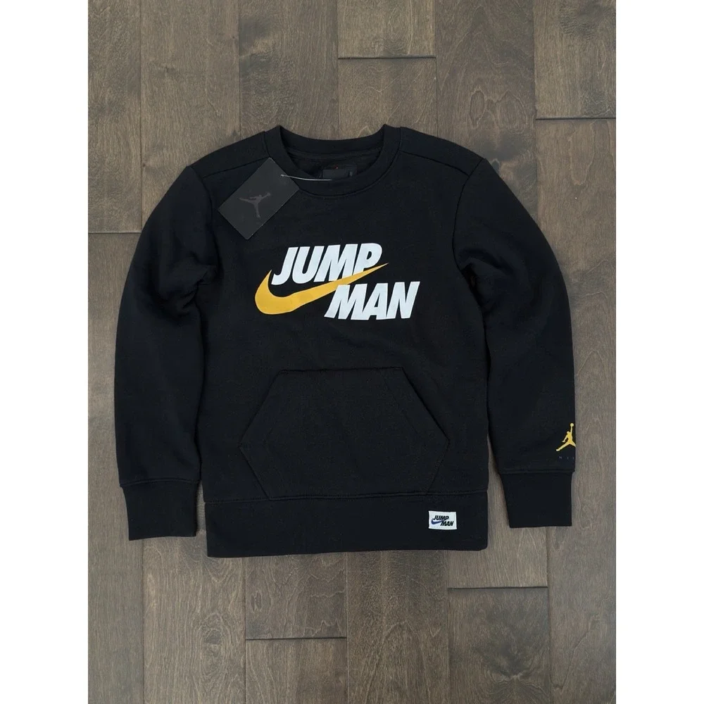 NWT Jordan Air‎ Nike Sweatshirt Youth Size S Jumpman Crew Neck Fleece Black Logo